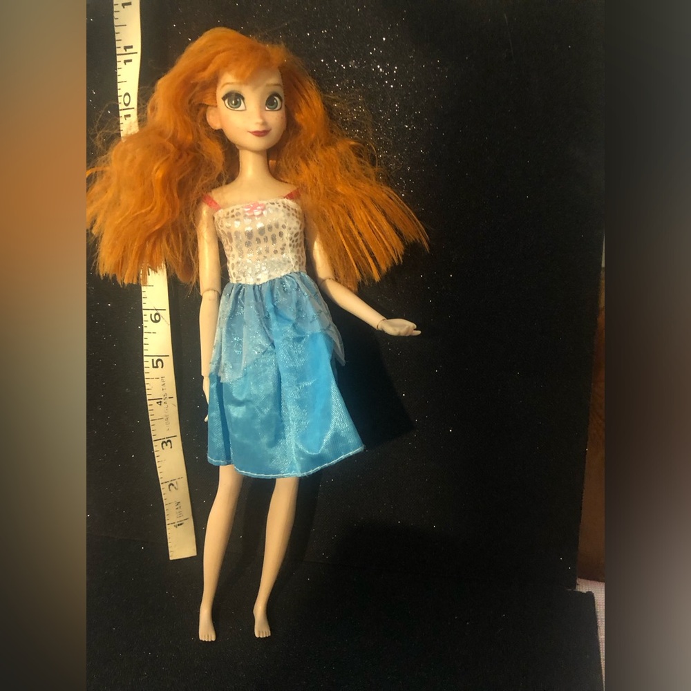 Disney Doll Frozen Anna with clean beautiful Orange Hair, Blue Dress, freckles